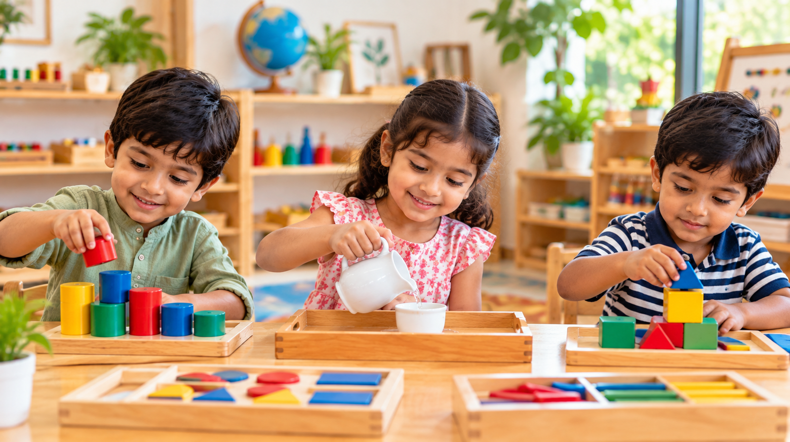 Children learning through Montessori activities